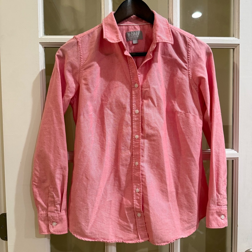 Pure Collection Signature Cotton Shirt Pink Button Down Top Size 4 Oxford